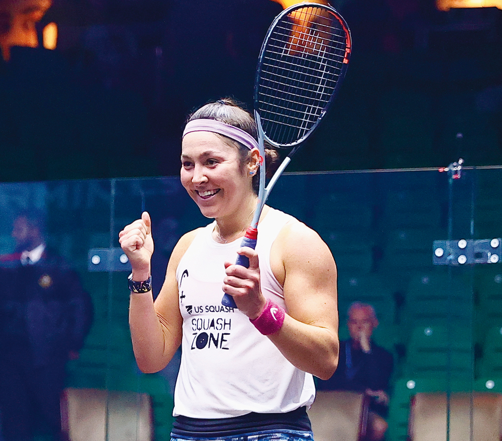 USA's Amanda Sobhy celebrates after defeating top seed Nouran Gohar.