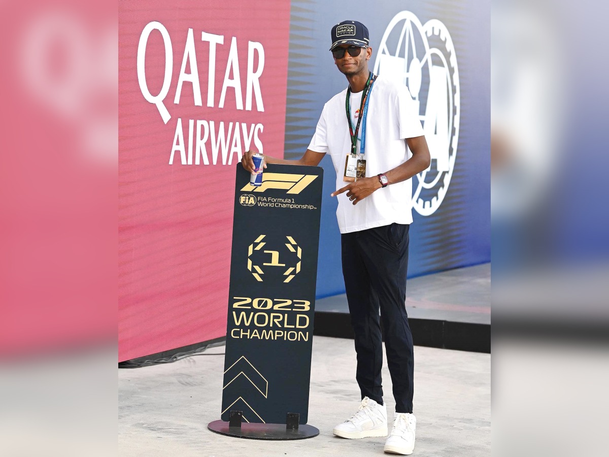 Mutaz Barshim poses for a photo at the Lusail International Circuit Paddock Club on the sidelines of the Formula 1 Qatar Airways Qatar Grand Prix, on Sunday. Pic: Instagram/Mutaz Barshim 