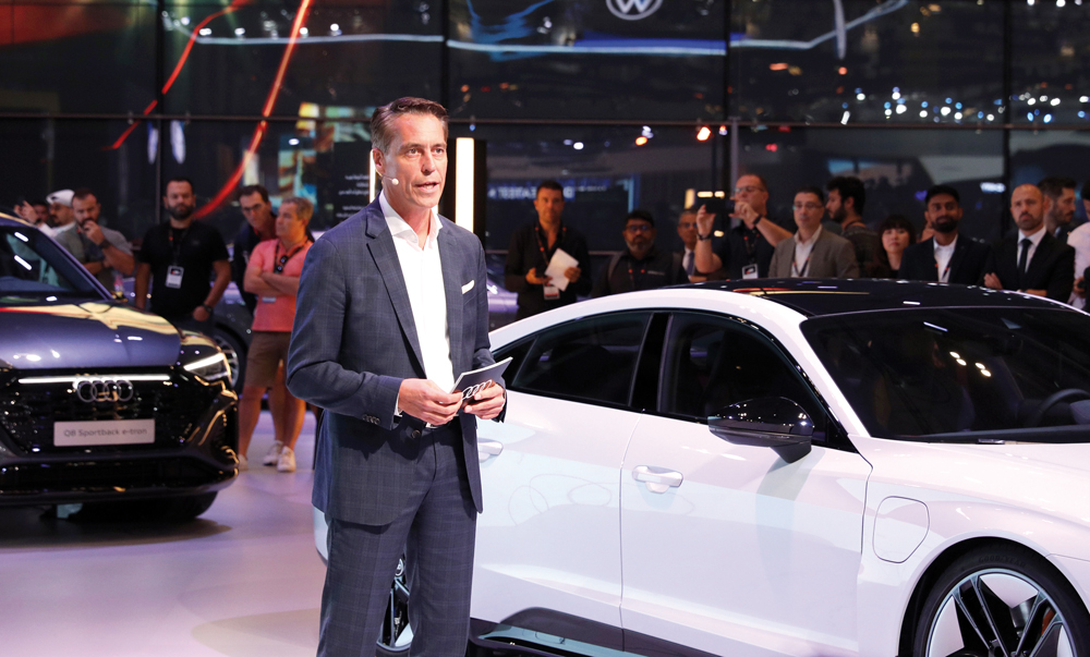 Audi Middle East Managing Director Rene Koneberg speaking during the Geneva International Motor Show Qatar.  PIC: Salim Matramkot 