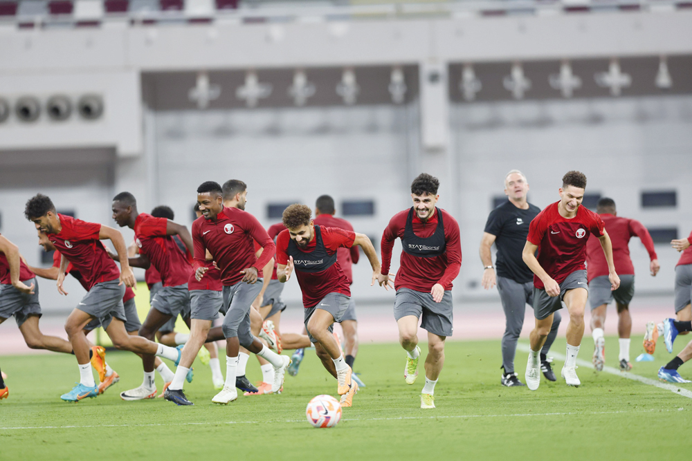 Qatar players in action during a training session at Khalifa International Stadium.