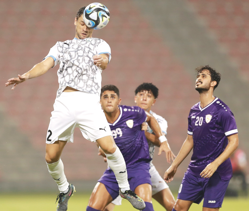 Al Wakrah’s Lucas Mendes (left) in action during match against Muaither yesterday.  