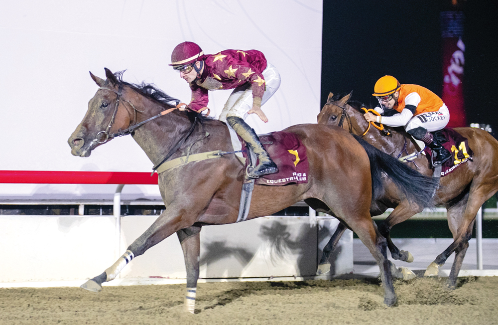 Jockey Lukas Delozier guides Keel Bay to Al Ghariya Cup victory. PIC: Juhaim/ QREC