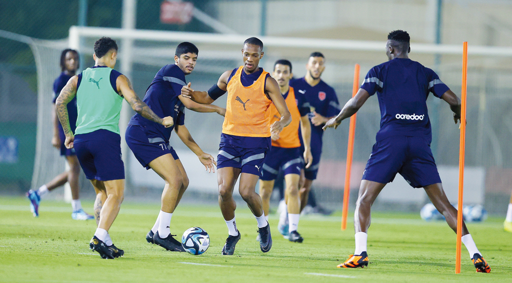 Al Duhail players in action during a training session ahead of today's Expo Stars League match against Al Rayyan.