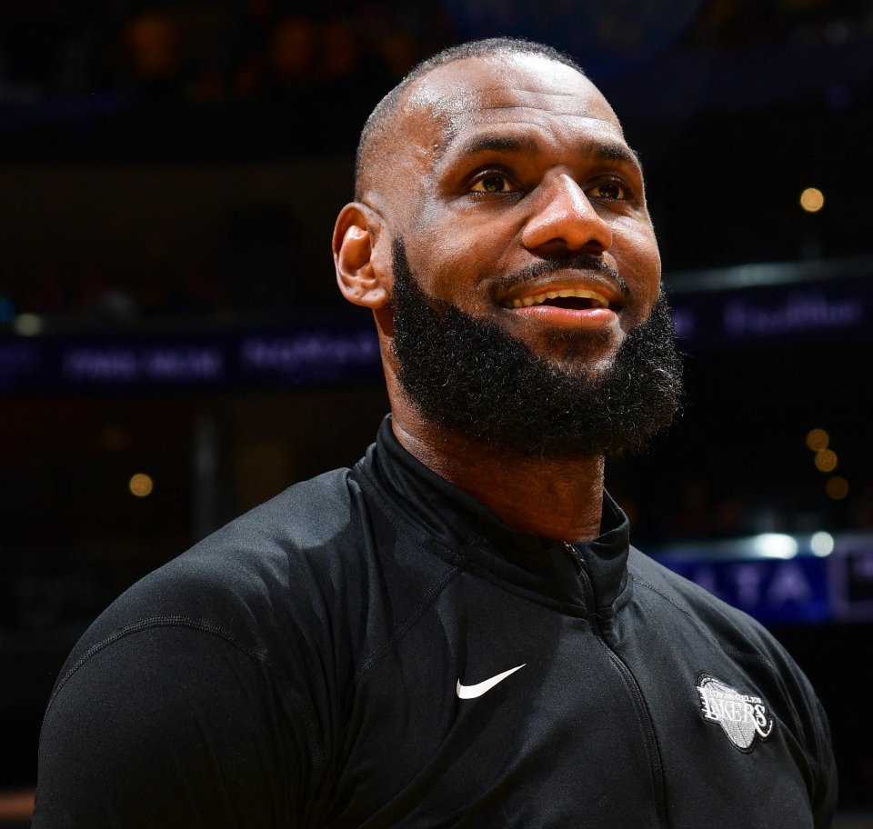 LeBron James #23 of the Los Angeles Lakers looks on during the game during the in Season Tournament on November 21, 2023 at Crypto.Com Arena in Los Angeles, California. Photo by Adam Pantozzi / NBAE / Getty Images / Getty Images via AFP