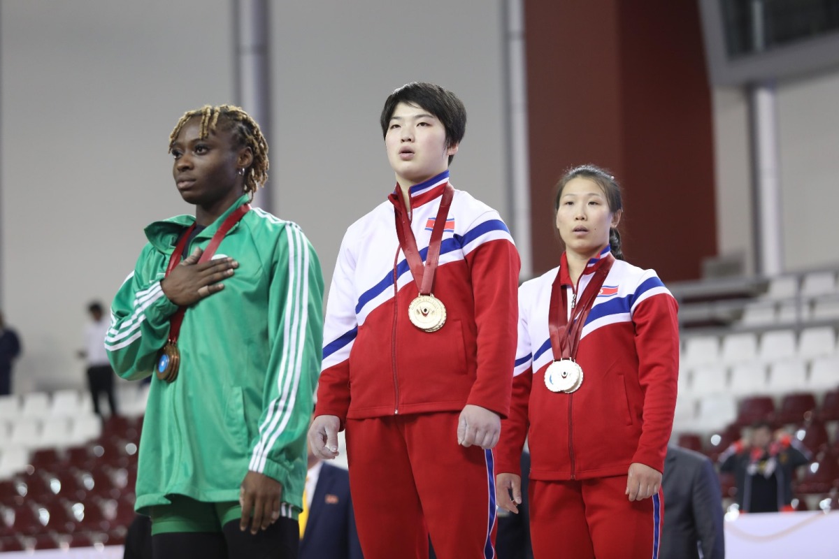 North Korea’s Ri Suk (centre) during a presentation ceremony. 
