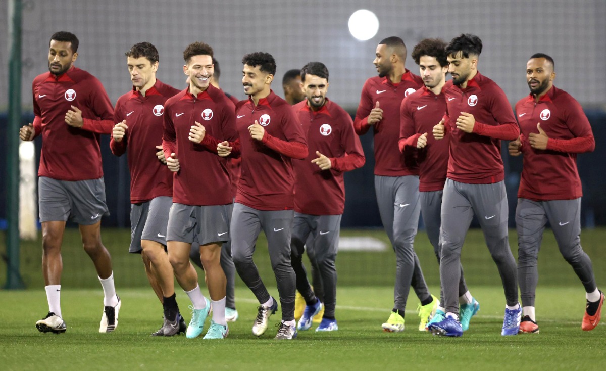 Qatar players during a training session ahead of the match.