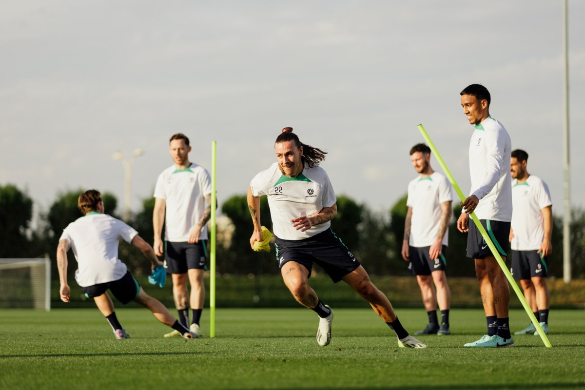 Australia players during a training session yesterday.