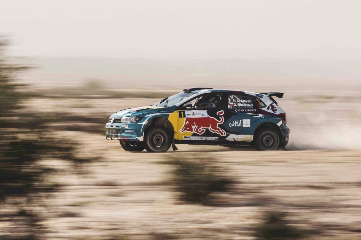 Nasser Saleh Al Attiyah drives his Volkswagen Polo GTI  yesterday.