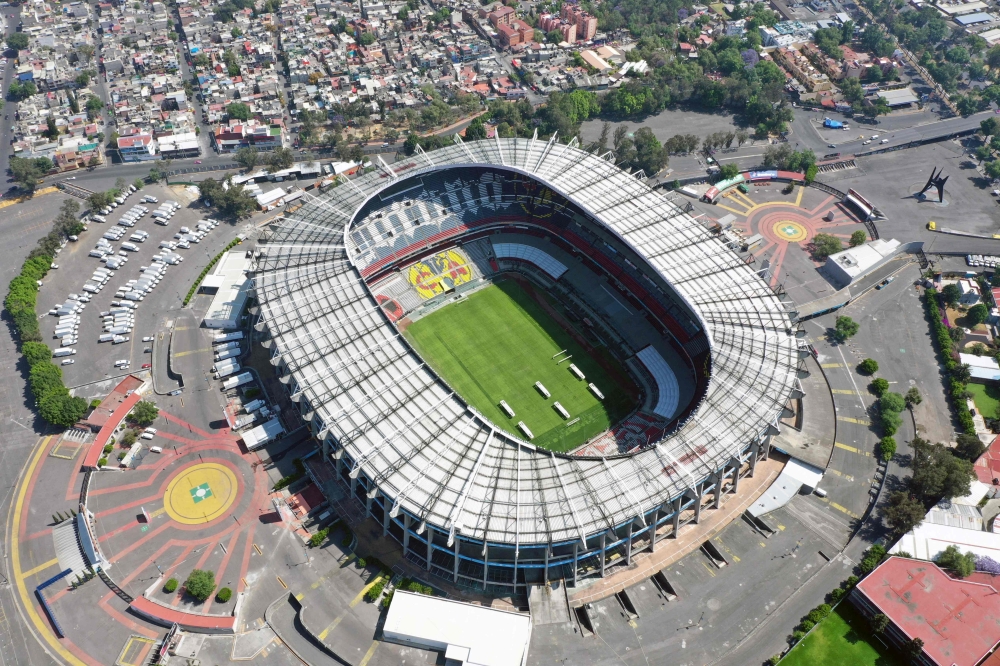 Aerial view of the empty Azteca stadium in Mexico City on March 22, 2020. Photo by ALFREDO ESTRELLA / AFP