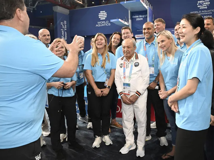 Pic: Taghi Asgari in Doha with the World Aquatics Technical Diving Committee (Hiroyuki Nakamura/World Aquatics)