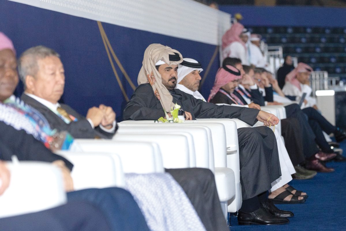 President of the Qatar Olympic Committee and Chairman of the Organizing Committee of the World Aquatics Championships - Doha 2024 H E Sheikh Joaan bin Hamad Al Thani attends the host city handover ceremony. Singapore will host the World Aquatics Championships in 2025.