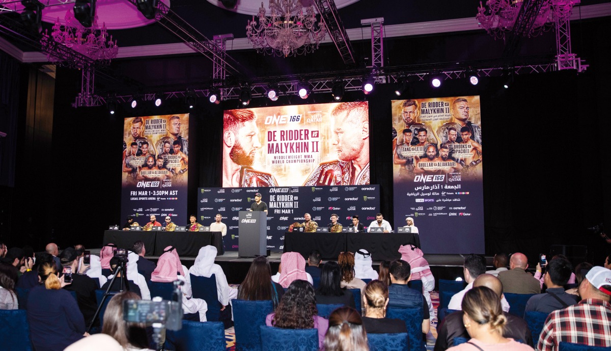 One Championship Chairman and CEO Chatri Sityodtong (centre) introduces the fighters ahead of the ONE 166: Qatar – Presented by Visit Qatar, during a press conference held at Mondrian Doha Hotel, yesterday.
