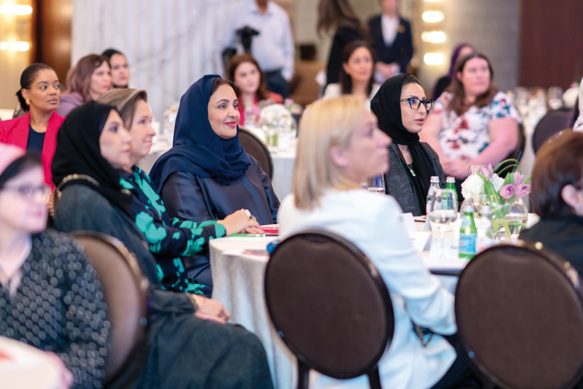 Chairperson and Founder of Al Faleh Educational Holding, Dr. Sheikha Aisha bint Faleh Al Thani (centre) with officials and guests during the conference.