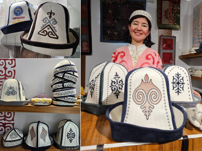 Aizada Yrchieva shows Kyrgyz traditional headgears, Kalpak and Topu, inside Kyrgyzstan pavilion at the Expo 2023 Doha. Pics by Marivie Alabanza / The Peninsula

