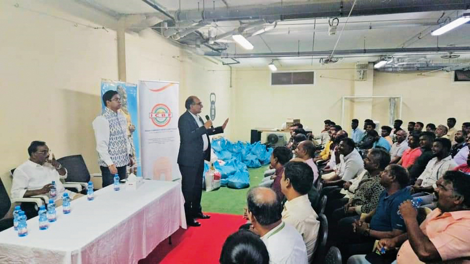 Indian Ambassador H E Vipul addresses the fishermen during the meeting.