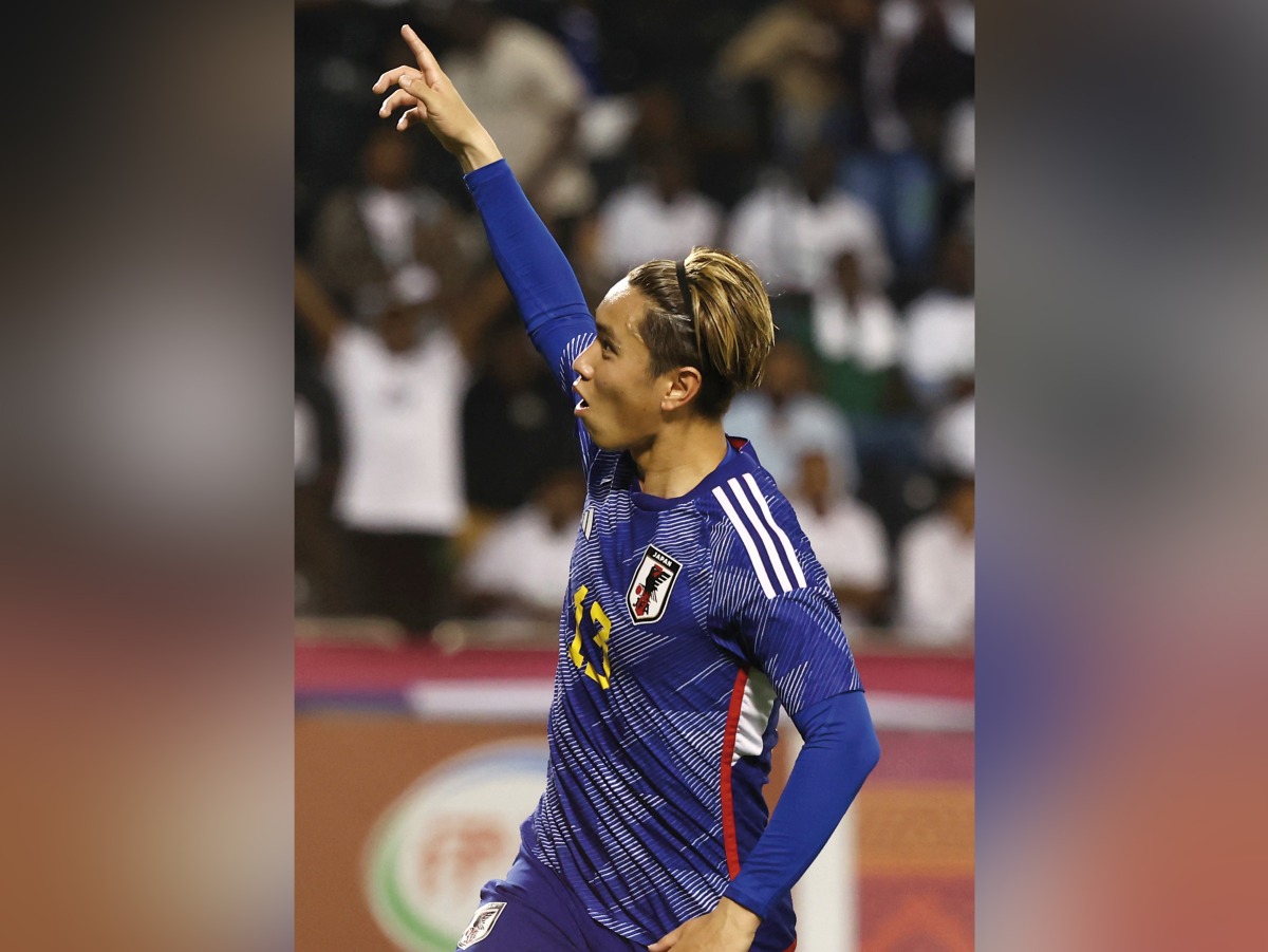 Japan’s Ryotaro Araki celebrates after scoring his team’s second goal yesterday. AFP 