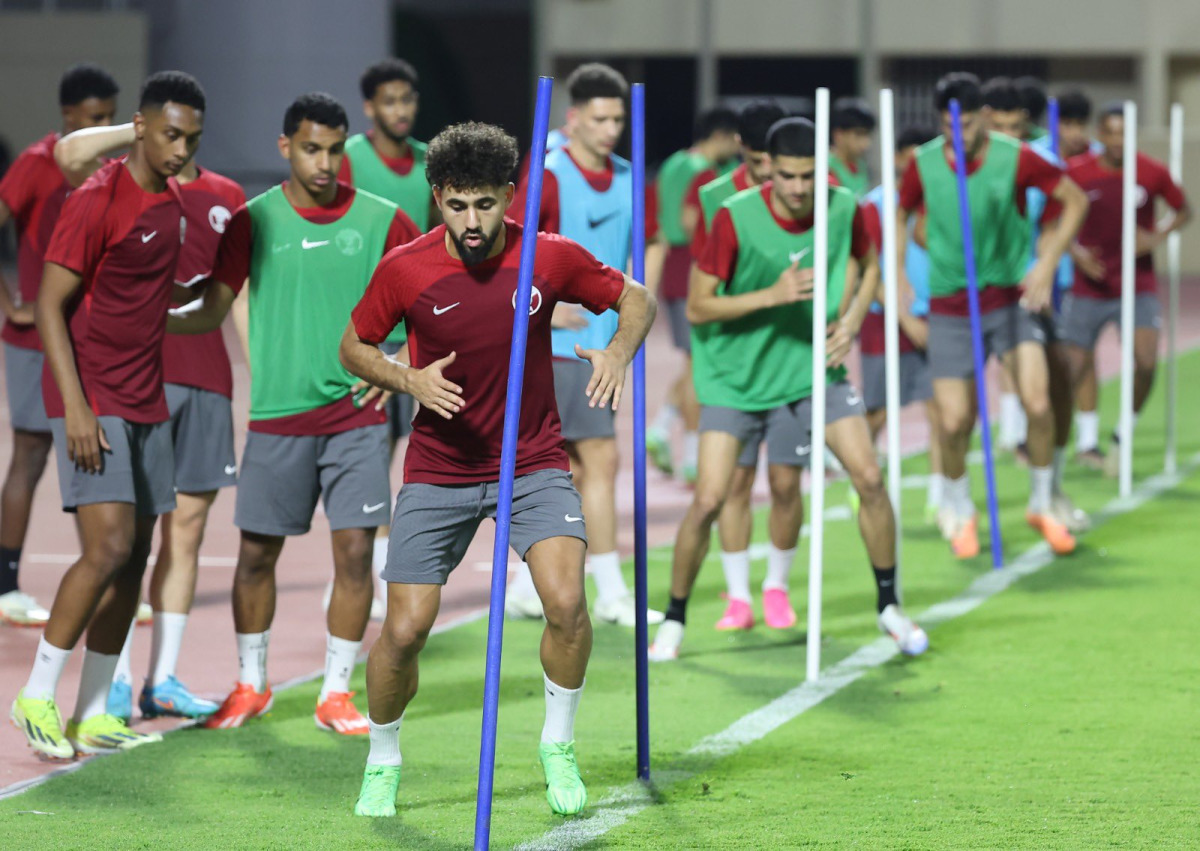 Qatar players during a training session yesterday.