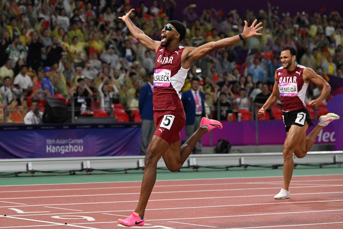 Abderrahman Samba retained his 400m hurdles title at the 2022 Asian Games, while Bassem Hemeida took silver. AFP