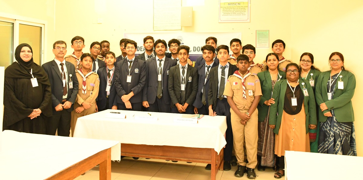 Students and teachers during the school parliament election.