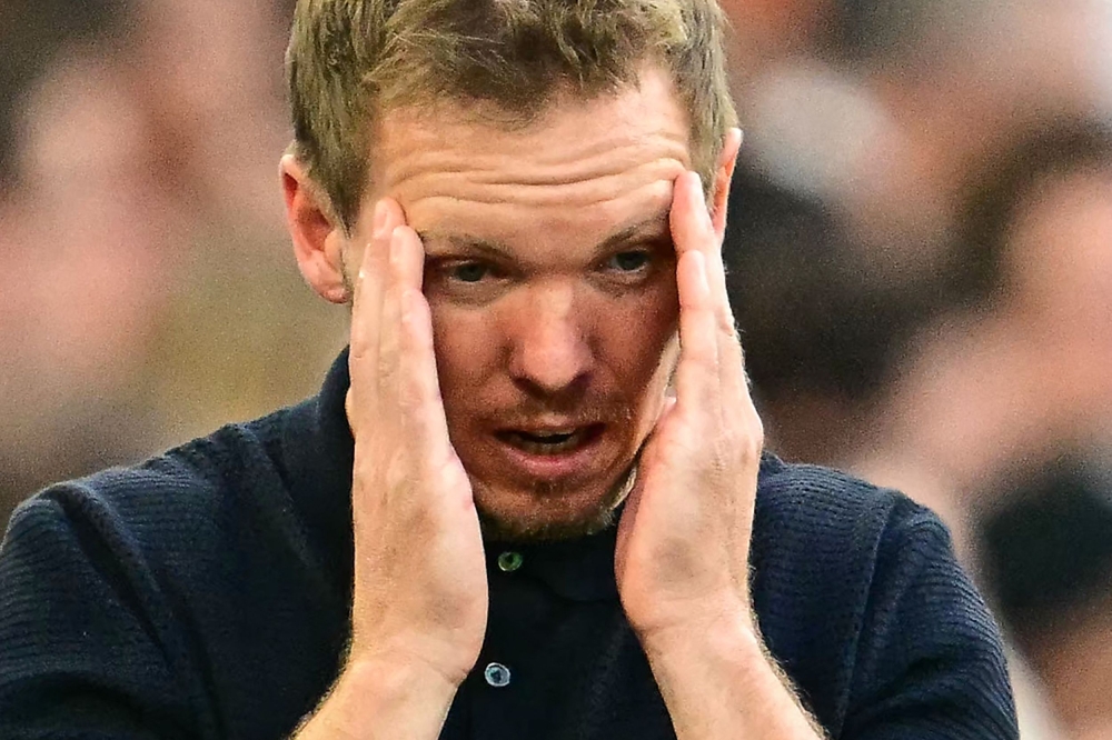 Germany's head coach Julian Nagelsmann reacts during the UEFA Euro 2024 quarter-final football match on July 5, 2024. (Photo by Tobias Schwarz / AFP)