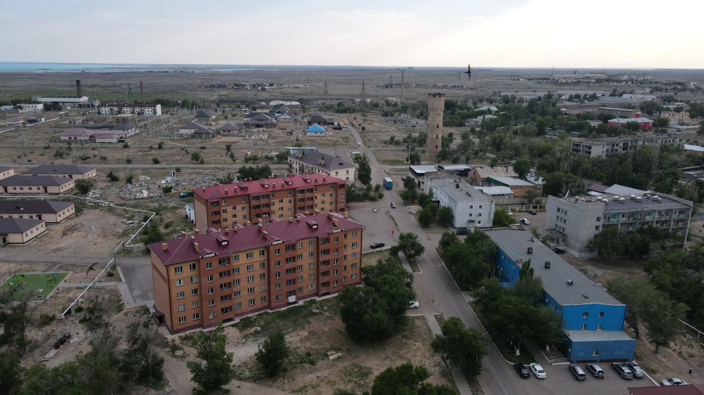 A picture taken on June 17, 2024 shows a view of Priozersk, the former secret city on the shores of Lake Balkhash in central Kazakhstan. (Photo by Ruslan Pryanikov / AFP)