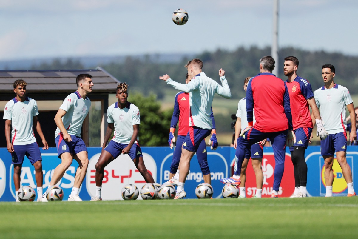 Spain's players attend a training session at the team's base camp in Donaueschingen, on July 8, 2024. (Photo by Lluis Gene / AFP)
