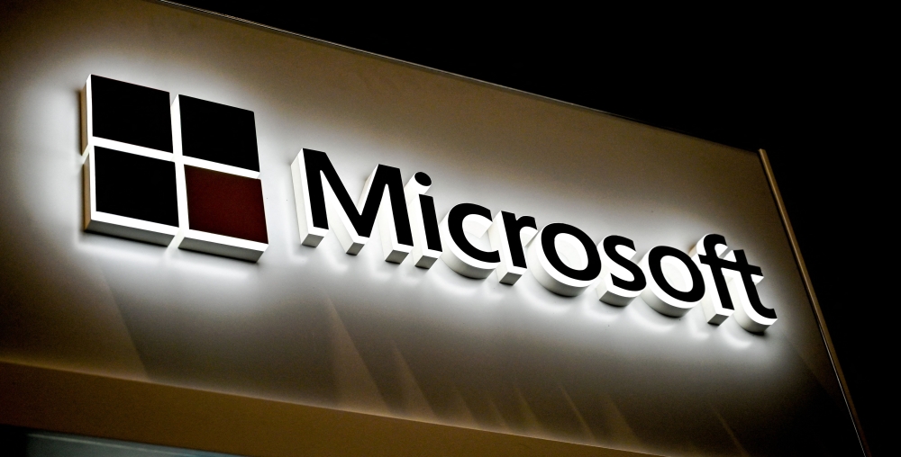 This picture shows the Microsoft logo at the International Cybersecurity Forum (FIC) in Lille on January 28, 2020. Photo by DENIS CHARLET / AFP