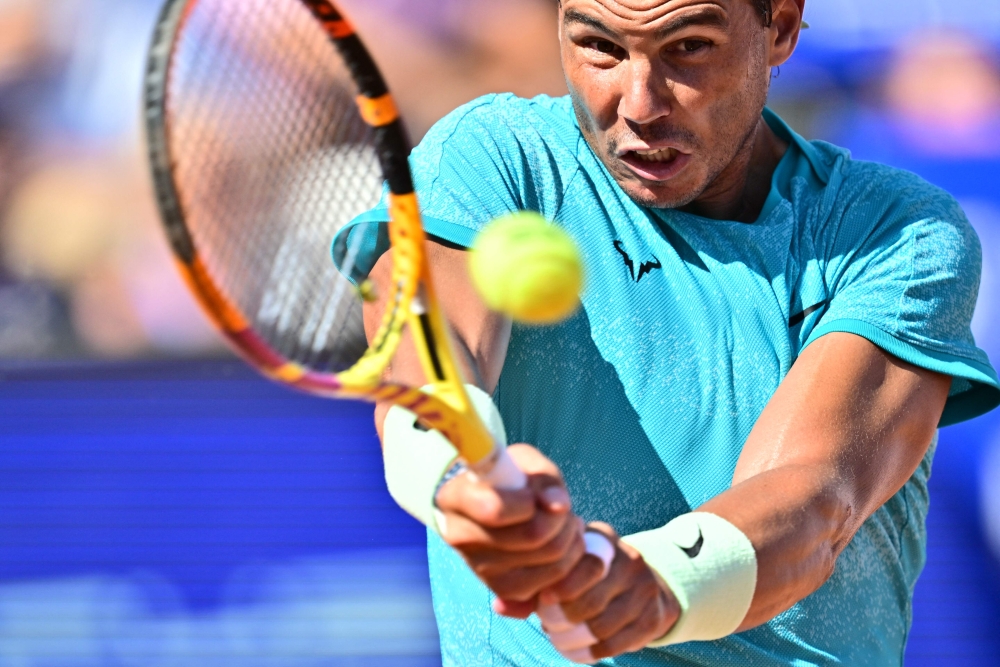 Spain's Rafael Nadal returns the ball to Portugal's Nuno Borges during their men's final singles match of the ATP Nordea Open tennis tournament in Bastad, Sweden, on July 21, 2024. (Photo by Bjorn LARSSON ROSVALL / TT News Agency / AFP)