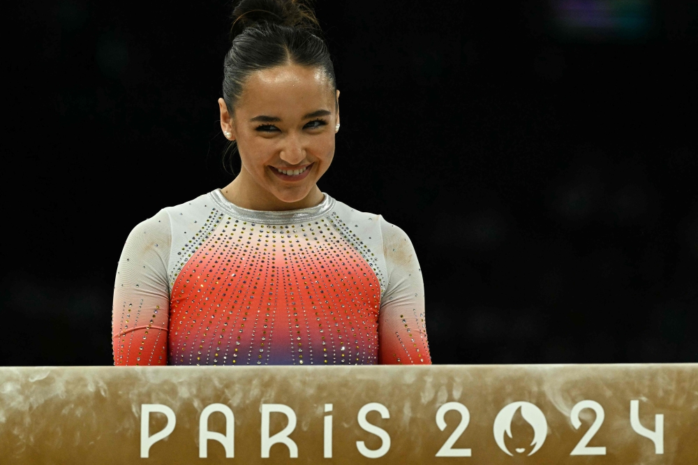 Philippines' Aleah Finnegan is seen prior to compete in the balance beam event of the artistic gymnastics women's qualification during the Paris 2024 Olympic Games at the Bercy Arena in Paris, on July 28, 2024. (Photo by Lionel Bonaventure / AFP)