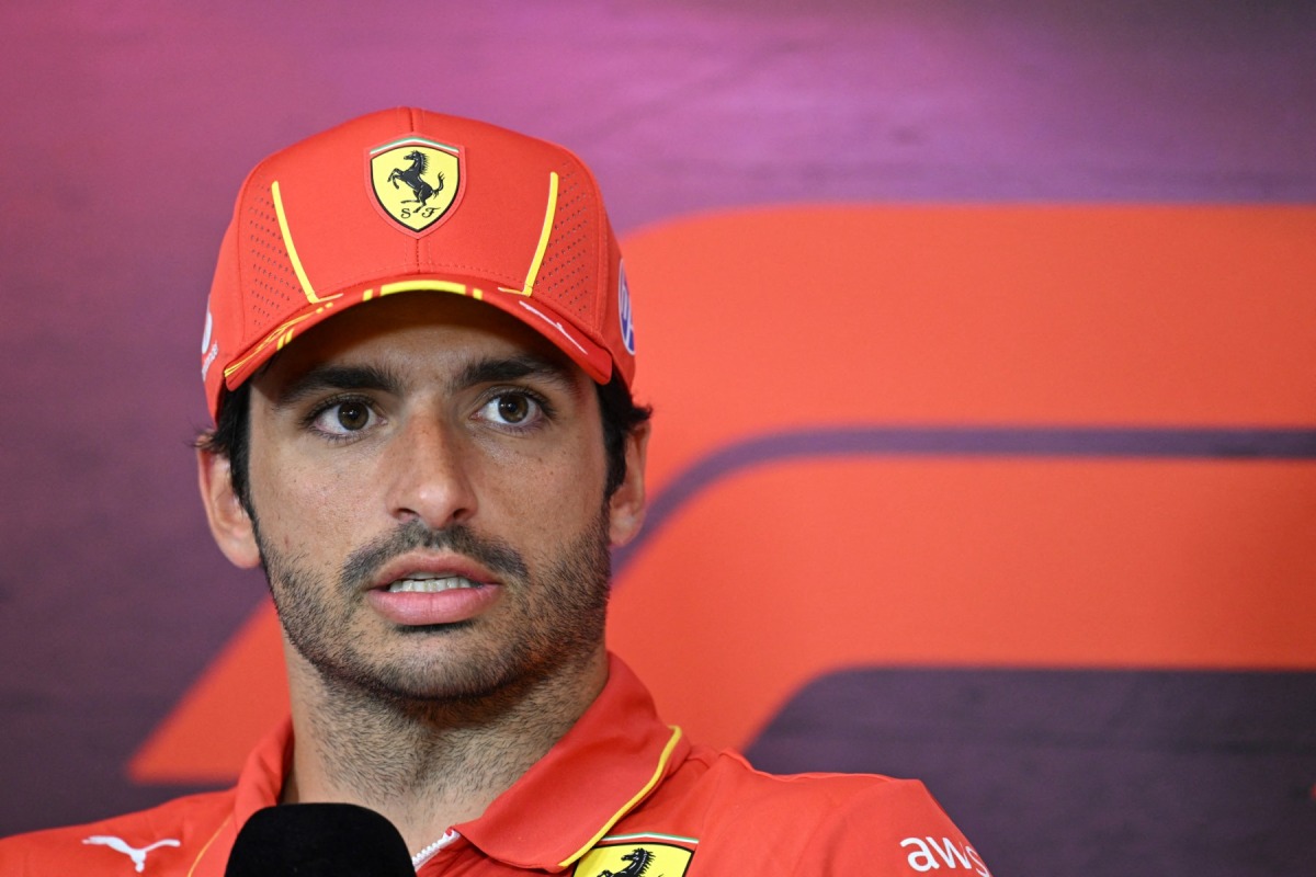 Ferrari's Spanish driver Carlos Sainz looks on during a press conference ahead of the Formula One Belgian Grand Prix at the Spa-Francorchamps circuit in Spa on July 25, 2024. (Photo by JOHN THYS / AFP)
