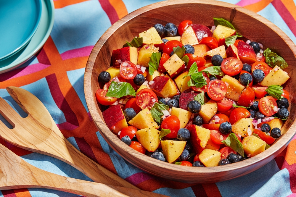 Tomato and Peach Salad. (Photo by Tom McCorkle for The Washington Post; food styling by Gina Nistico for The Washington Post)