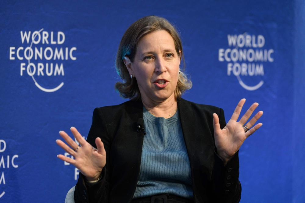 (FILES) YouTube CEO Susan Wojcicki speaks during a session at the World Economic Forum annual meeting in Davos on May 24, 2022. (Photo by Fabrice COFFRINI / AFP)
