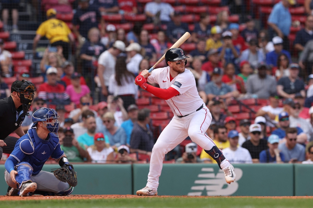 Danny Jansen #28 of the Boston Red Sox at bat during the second inning against the Toronto Blue Jays during game one of a doubleheader at Fenway Park on August 26, 2024 in Boston, Massachusetts. This game is a continuation from June 26. (Photo by Paul Rutherford/Getty Images via AFP)

