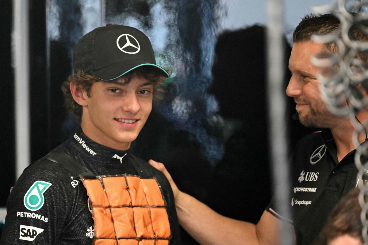 Mercedes' Italian driver Andrea Kimi Antonelli prepares before first practice session, ahead of the Italian Formula One Grand Prix at Autodromo Nazionale Monza circuit, in Monza on August 30, 2024. (Photo by Andrej ISAKOVIC / AFP)
