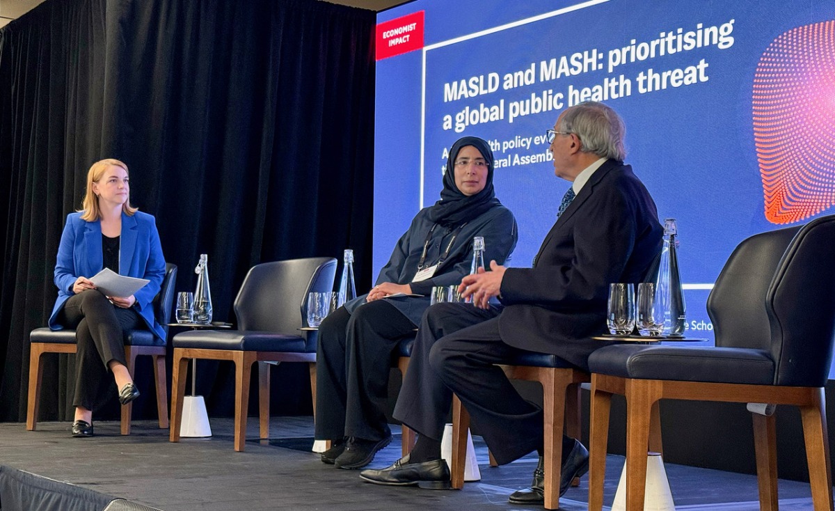 Minister of Public Health H E Dr Hanan Mohamed Al Kuwari (centre) and other participants at the event in New York yesterday.