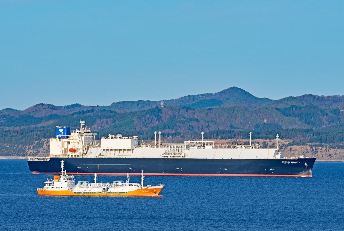 Energy Liberty and Izumi Maru No. 3, anchor off the Port of Hakodate, Japan.