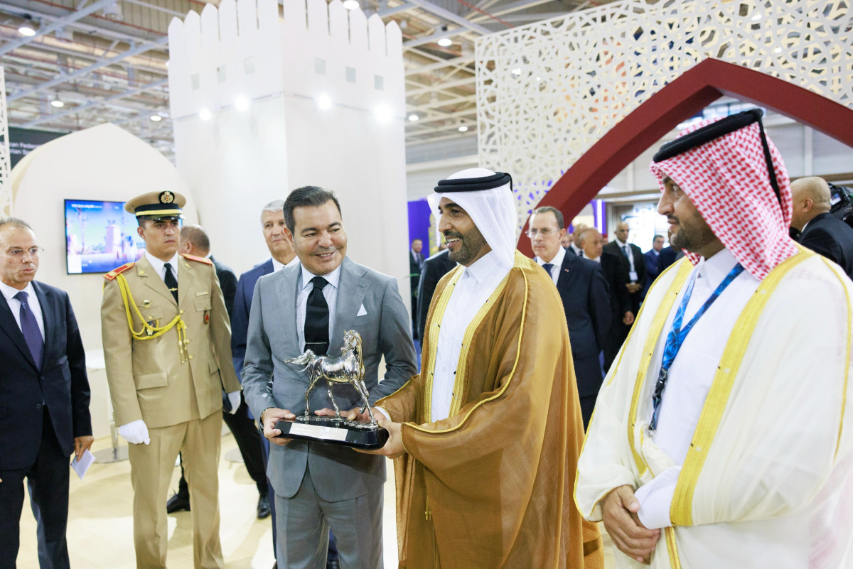 QREC Chairman Issa bin Mohammed Al Mohannadi presented QREC Shield to H R H the Prince Moulay Rachid in presence of Chargé d’ Affaires a.i. of Qatar Embassy in Morocco H E Abdulrahman bin Saleh Al Attiyah.