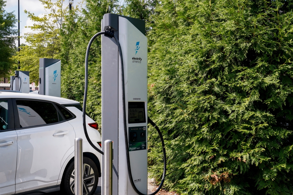 An electric vehicle (EV) at an Electrify America charging station in Atlanta, Georgia, US. Megan Varner/Bloomberg