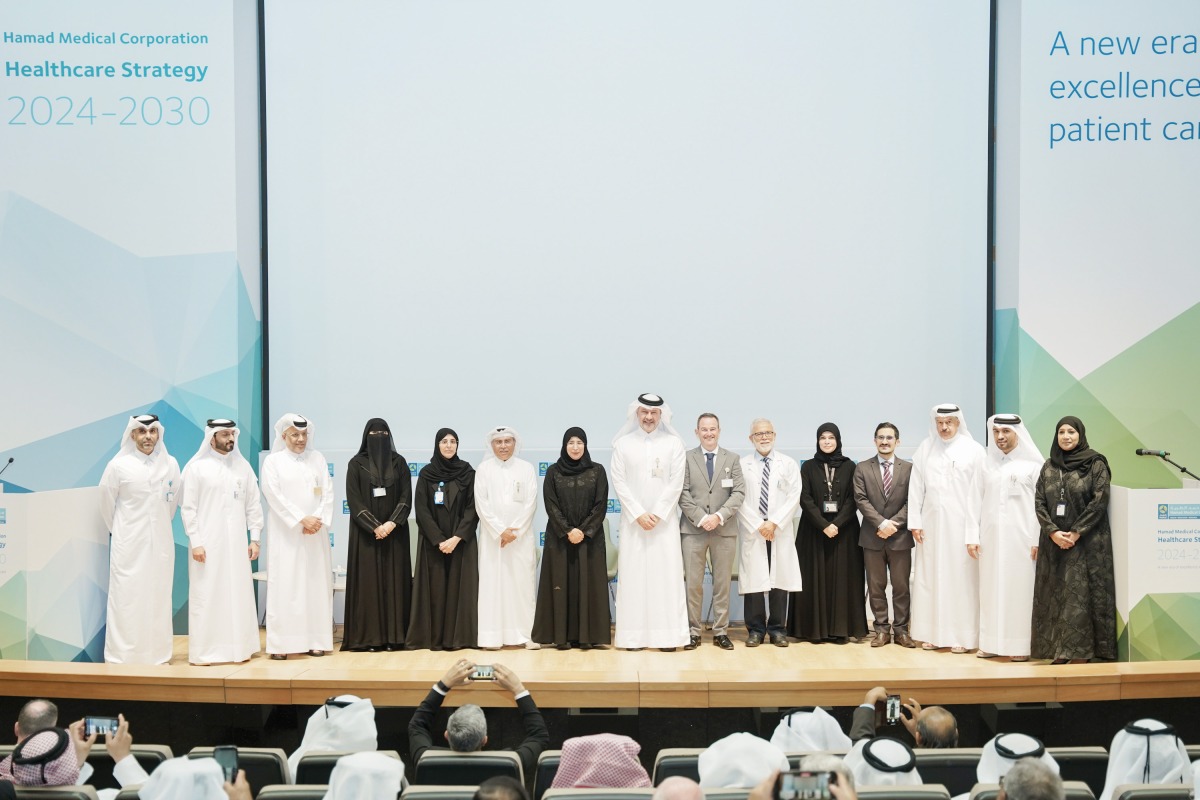 Minister of Public Health H E Dr. Hanan Mohamed Al Kuwari (seventh left) with other officials during the launch ceremony.