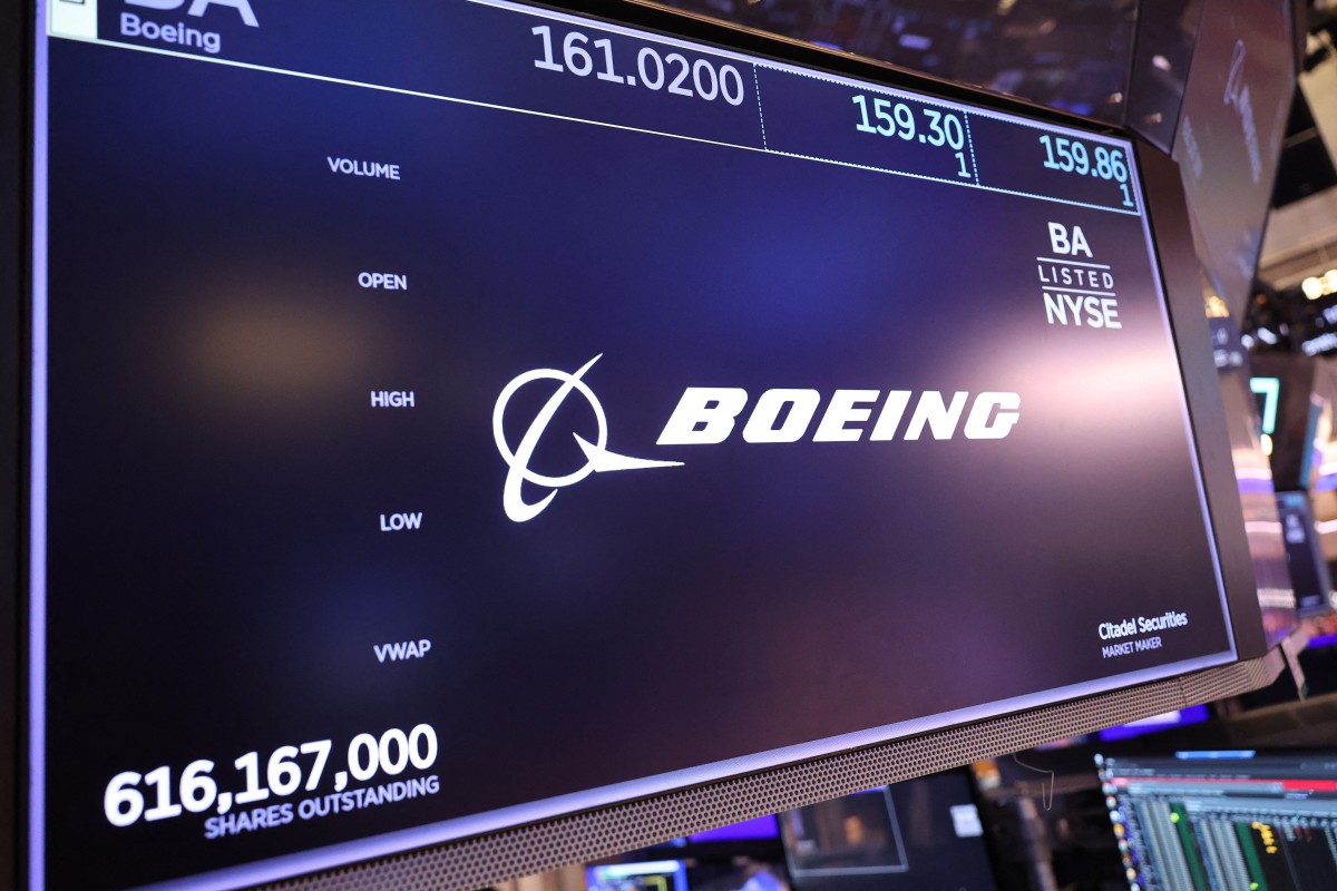 The Boeing company logo is displayed on the floor of the New York Stock Exchange during morning trading on September 04, 2024 in New York City. Photo by Michael M. Santiago / GETTY IMAGES NORTH AMERICA / Getty Images via AFP.