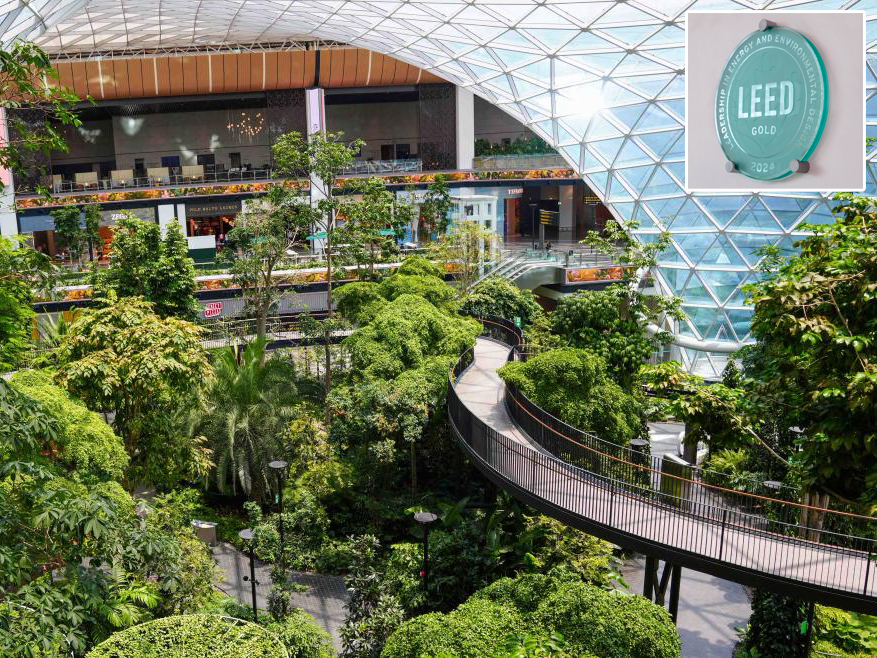 Indoor tropical garden – ORCHARD; Inset: LEED certification