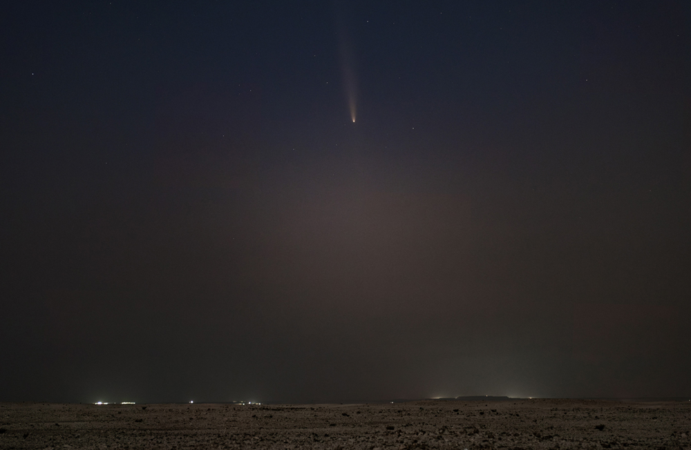 Comet C/2023 A3 (Tsuchinshan–Atlas) is seen over Qatar's Al Kharrara area in Al Wakrah on October 14, 2024. Pic: Jia Naqvi