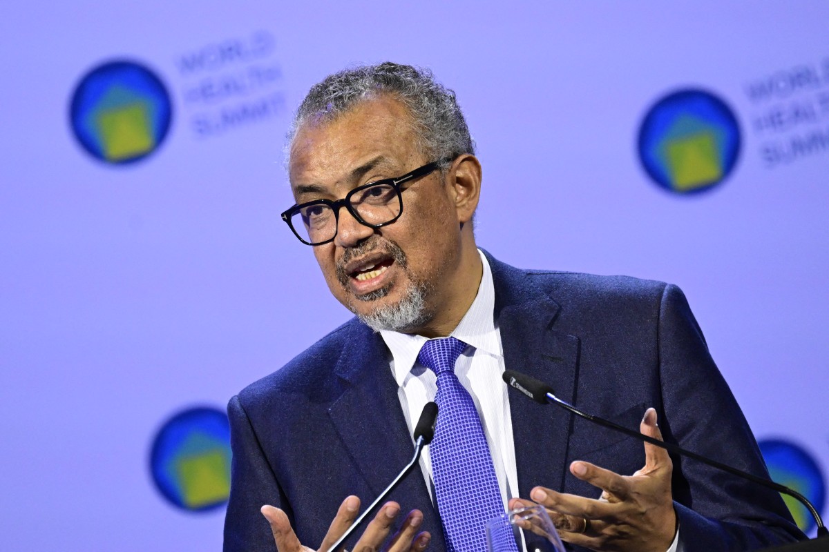 Director-General of the World Health Organization (WHO) Tedros Adhanom Ghebreyesus addresses participants of the World Health Summit 2024 in Berlin on October 14, 2024. Photo by John MACDOUGALL / AFP.
