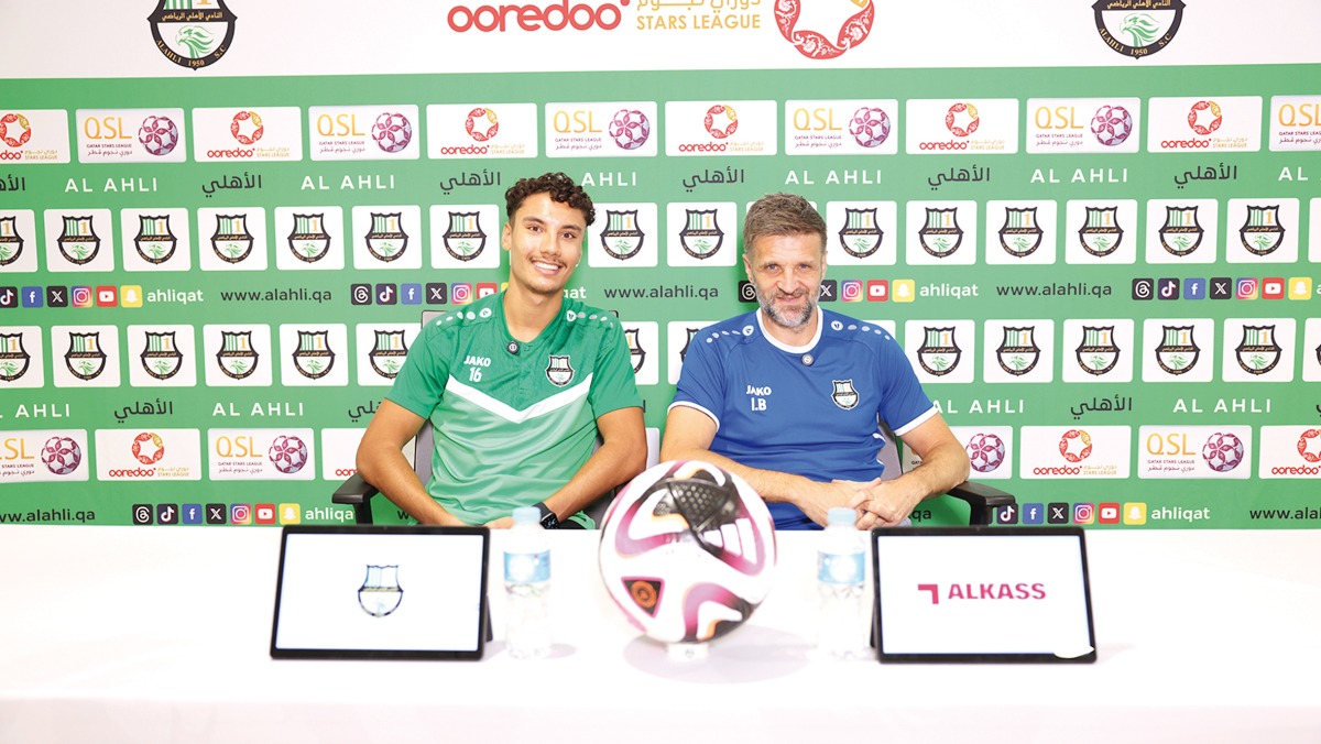 Al Ahli coach Igor Biscan (right) and defender Amin Tihi ahead of a press conference.  