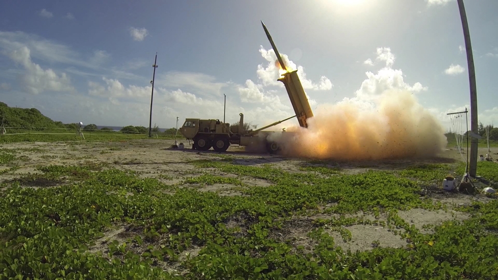 File: This US Department of Defense/Missile Defense Agency handout photo shows a terminal High Altitude Area Defense (THAAD) interceptor launching from a THAAD battery located on Wake Island, during Flight Test Operational (FTO)-02 Event 2a, conducted on November 1, 2015. (Photo by Ben Listerman / DoD / AFP) 