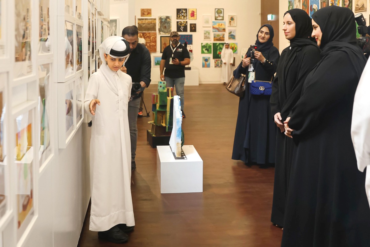 Minister of Education and Higher Education H E Buthaina bint Ali Al Jabr Al Nuaimi touring the exhibition at Bin Jelmood House in Msheireb.