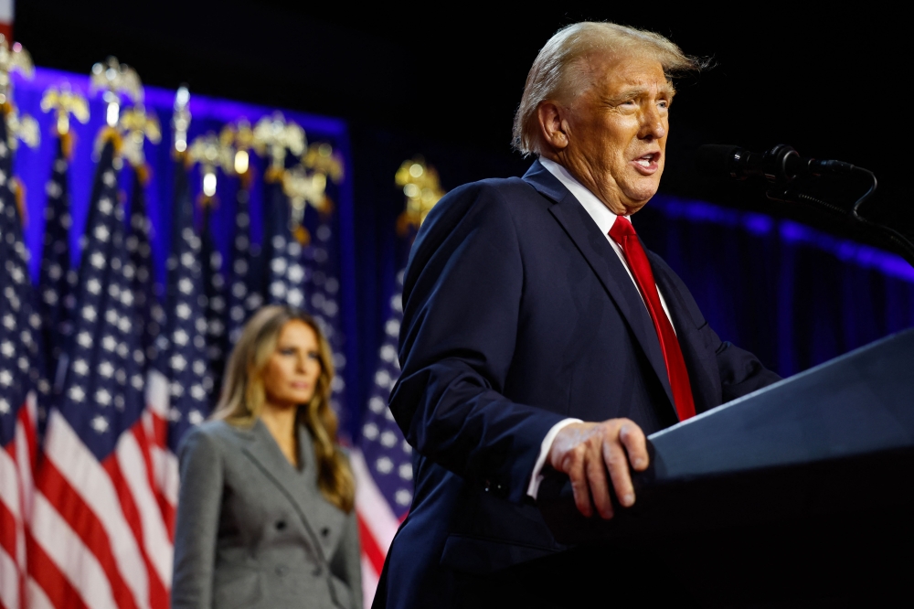 Republican presidential nominee, former US President Donald Trump speaks during an election night event on November 06, 2024 in West Palm Beach, Florida. Chip Somodevilla/Getty Images/AFP