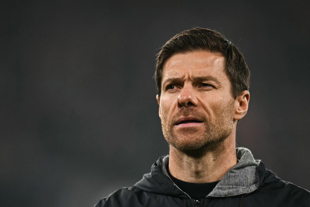 Bayer Leverkusen's Spanish head coach Xabi Alonso reacts at the end of the UEFA Champions League football match between Liverpool and Bayer Leverkusen at Anfield stadium, in Liverpool, north west England, on November 5, 2024. (Photo by Paul ELLIS / AFP)
