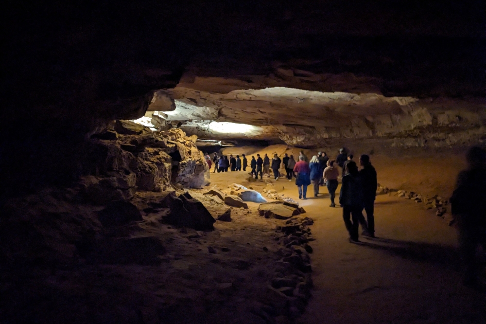 Visitors to Mammoth Cave National Park in Kentucky tour the cavern on September 29, 2024. (Photo by Becca Milfield / AFP)