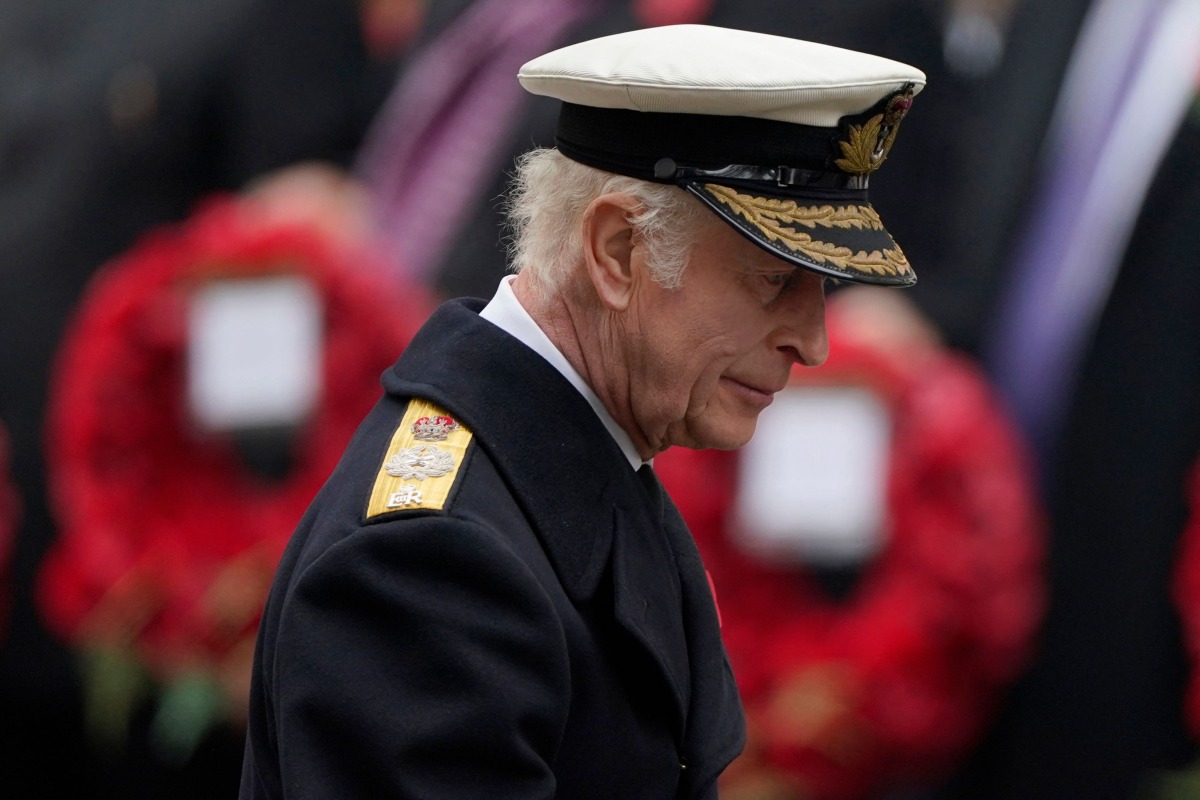 Britain's King Charles III attends the Remembrance Sunday ceremony at the Cenotaph on Whitehall in central London, on November 10, 2024. Photo by Alberto Pezzali / POOL / AFP